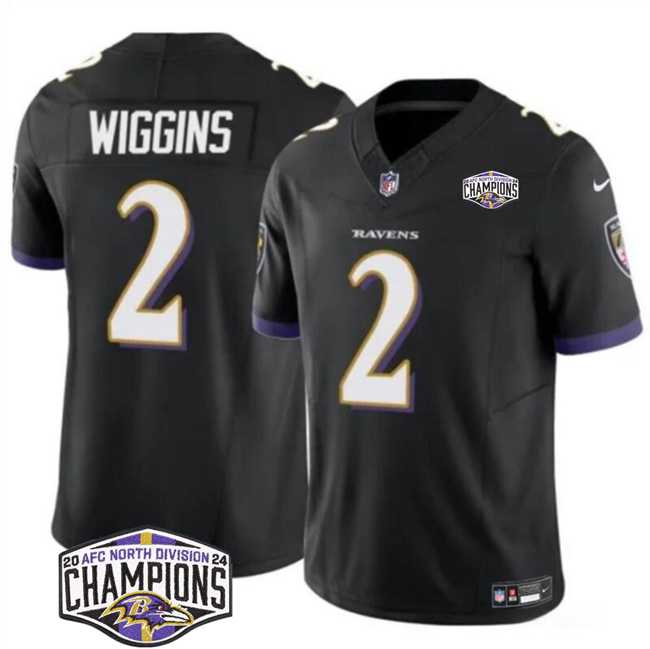 Mens Baltimore Ravens #2 Nate Wiggins Black F.U.S.E 2024 AFC North Division Champions Vapor Limited Jersey